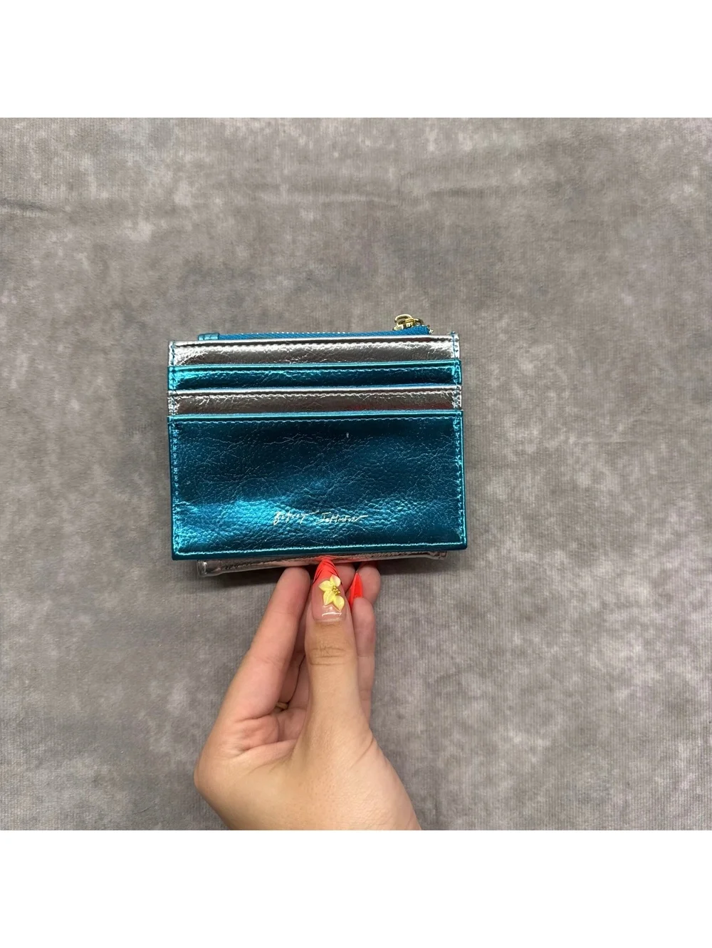 Betsey Johnson Hanukkah Metallic Silver Blue Card Holder Coin Purse Wallet